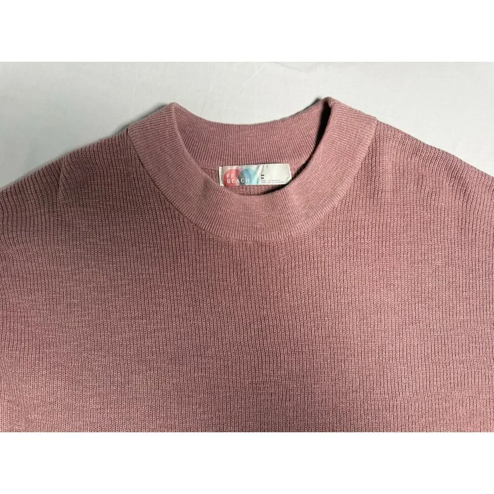 Free People Beach Sweater Medium Pink Cotton Blend Lightweight Oversized Ribbed